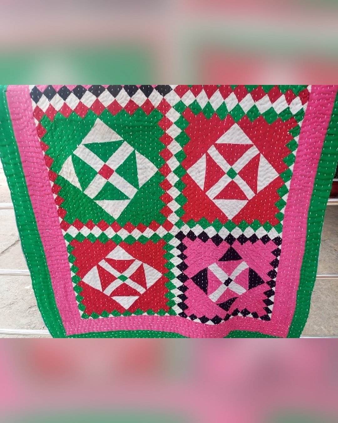 Applique Ralli Quilt – Pink & Green – SMT-EH-440