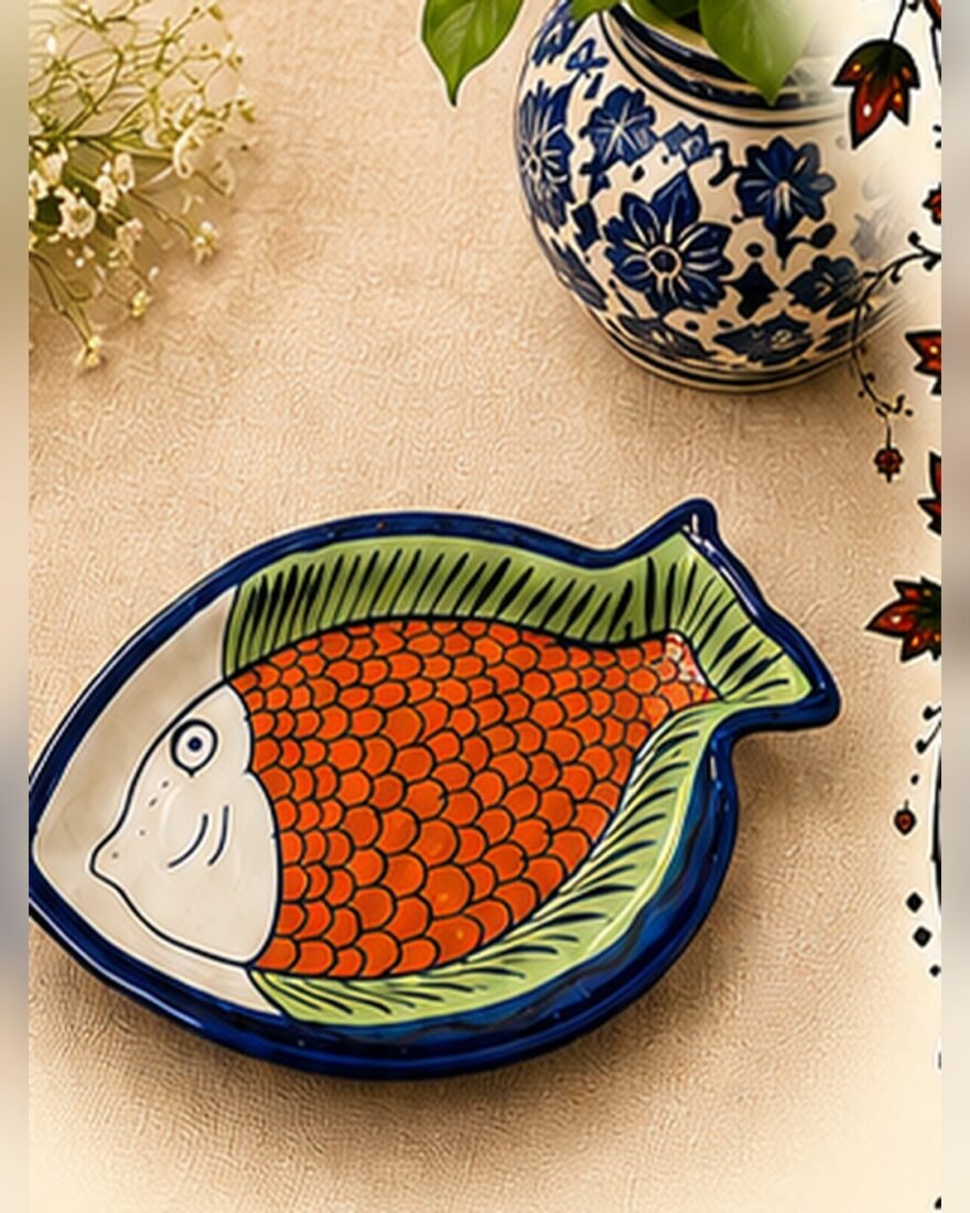 Blue Pottery Fish Biscuit Tray – Orange Fish – SMT-EH-430