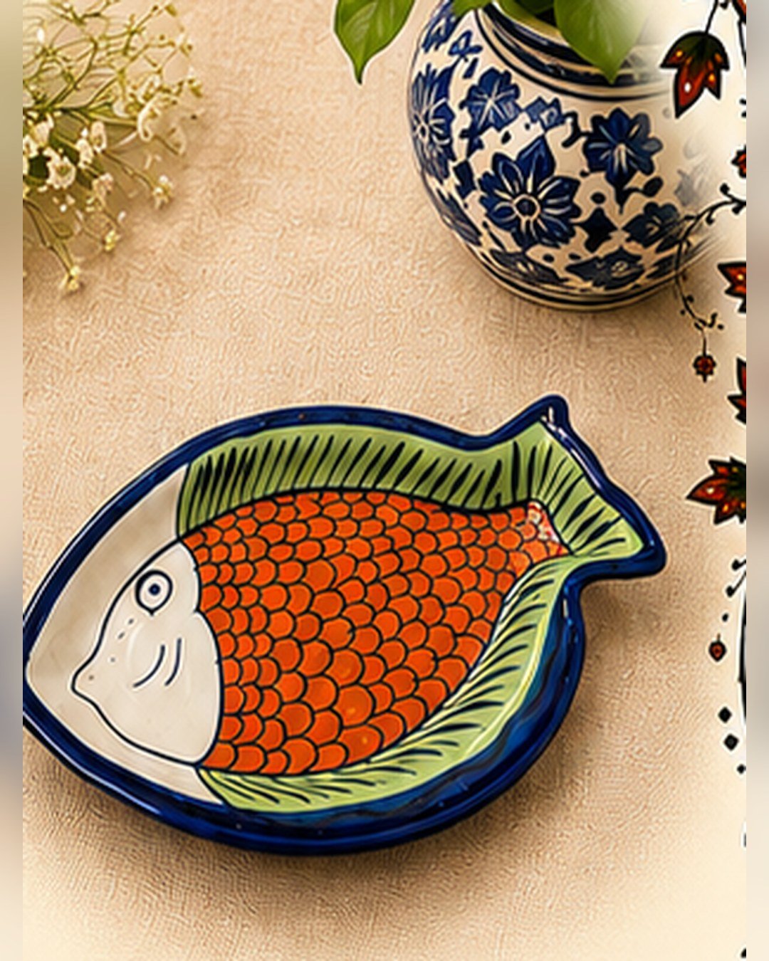 Blue Pottery Fish Biscuit Tray – Orange Fish – SMT-EH-430