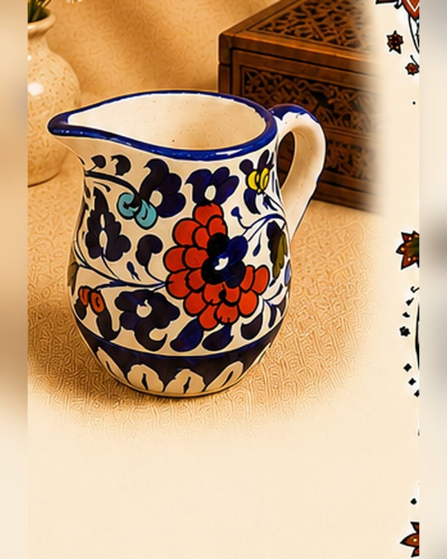 Blue Pottery Milk Pot – Red Flower – SMT-EH-461