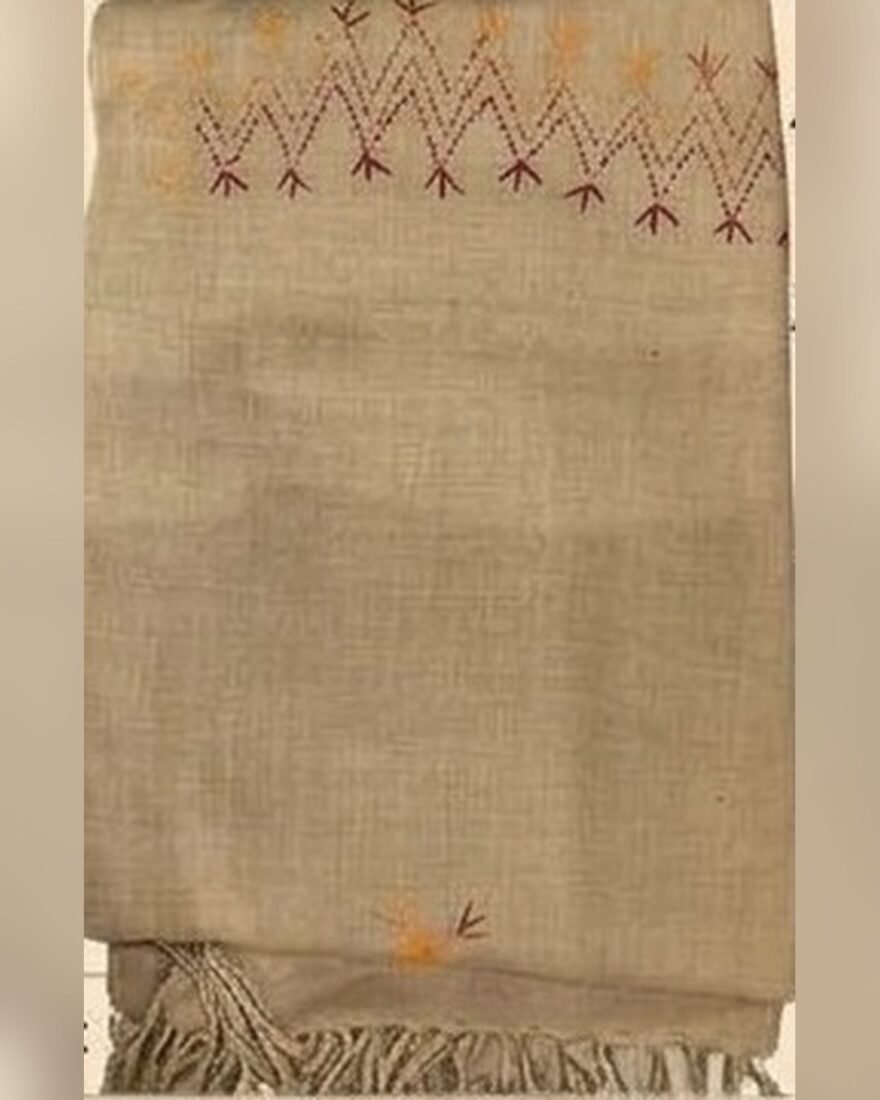 Embroidered Wool Shawl – Beige Zigzag – SMT-0442