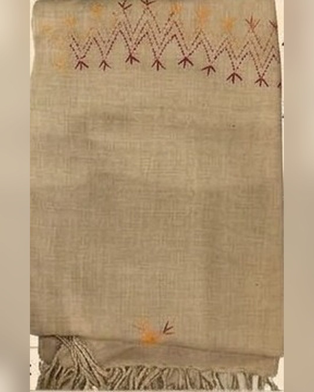 Embroidered Wool Shawl – Beige Zigzag – SMT-0442