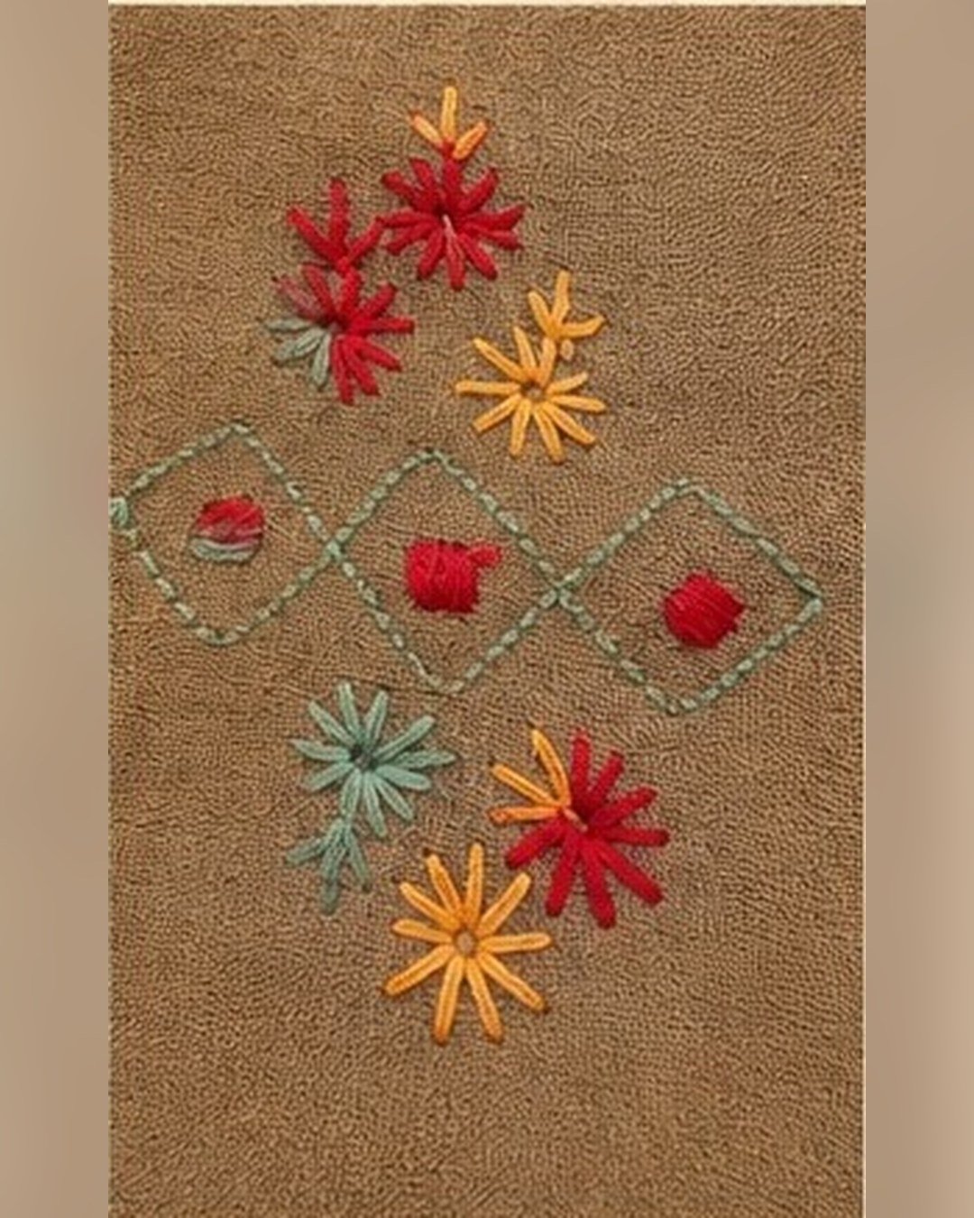 Embroidered Wool Shawl – Brown with Floral Stitch – SMT-0441