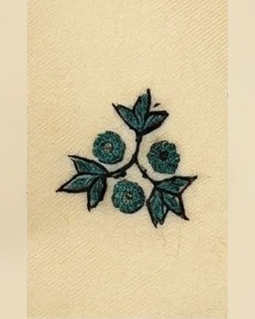 Embroidered Wool Shawl – Cream with Teal Flowers – SMT-0444