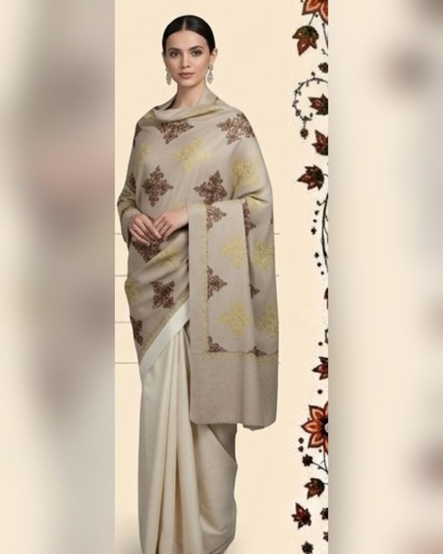 Embroidered Wool Shawl – Warm Beige – SMT-0446