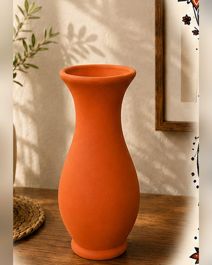 Hand Painted Clay Pot – Orange (10") – SMT-EH-495