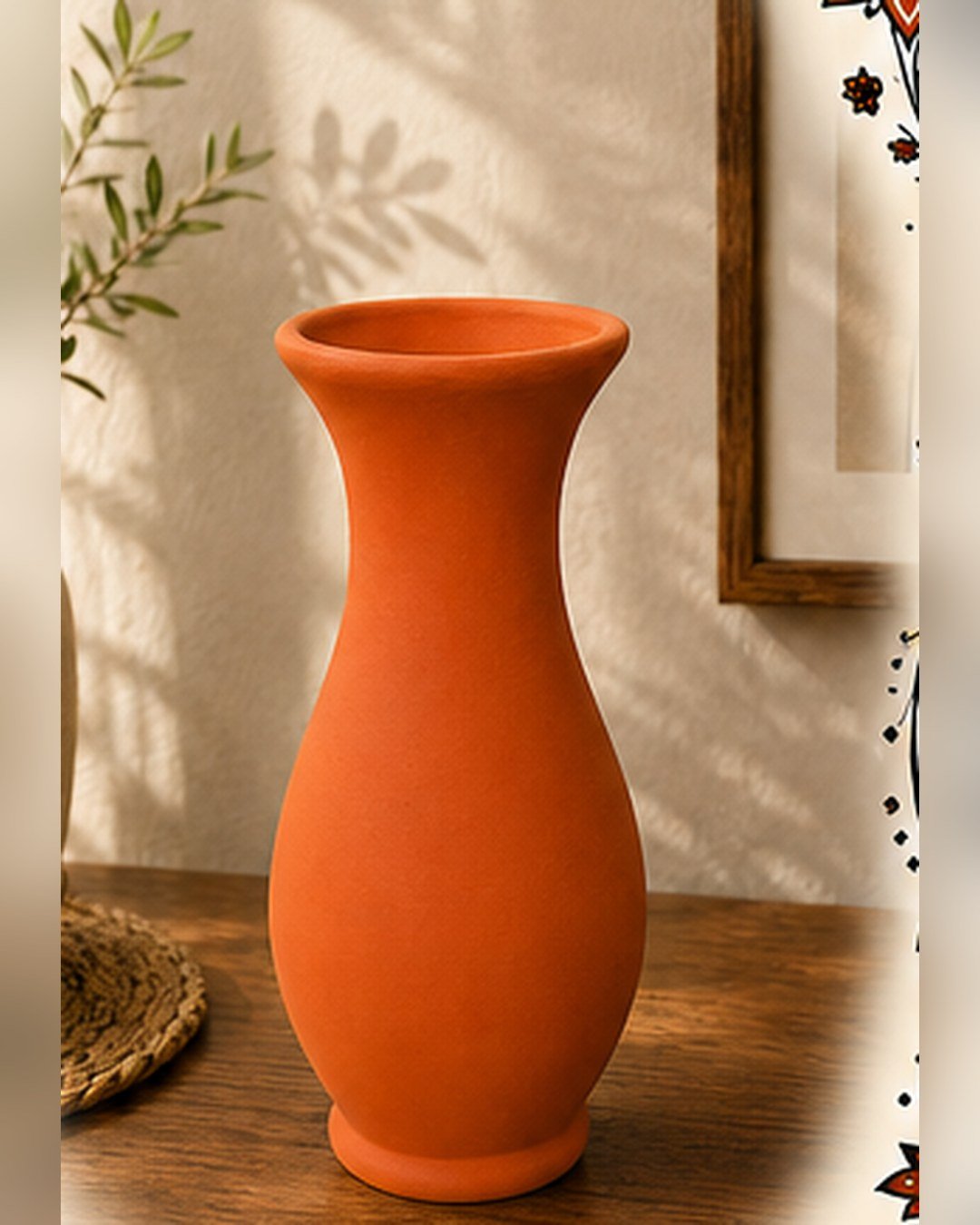 Hand Painted Clay Pot – Orange (10") – SMT-EH-495