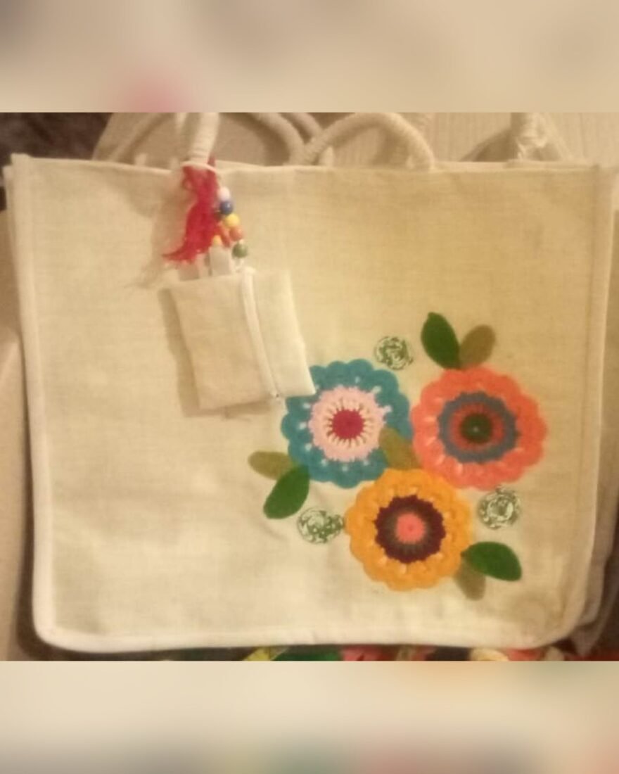 Jute Hand Bag – Crochet Flowers – SMT-EH-435